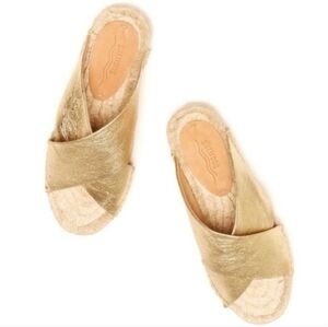 Soludos Jupiter Criss Cross Crinkle Gold Espadrille  Sandals 9